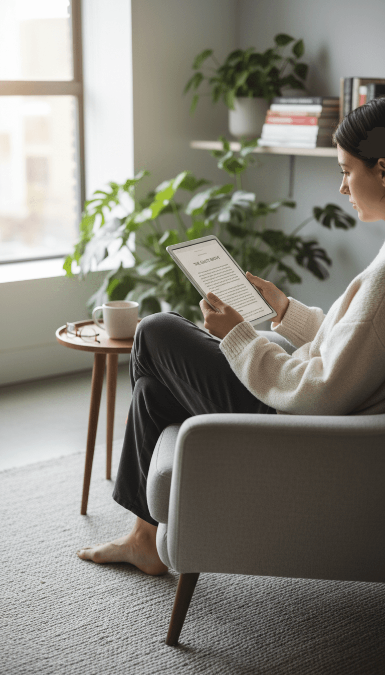 Reader viewing ebook on digital device