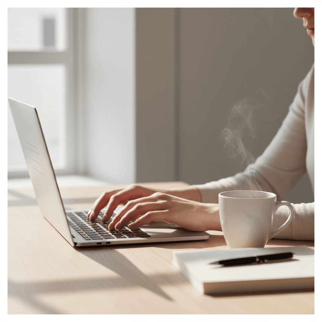 Author working at desk with writing materials