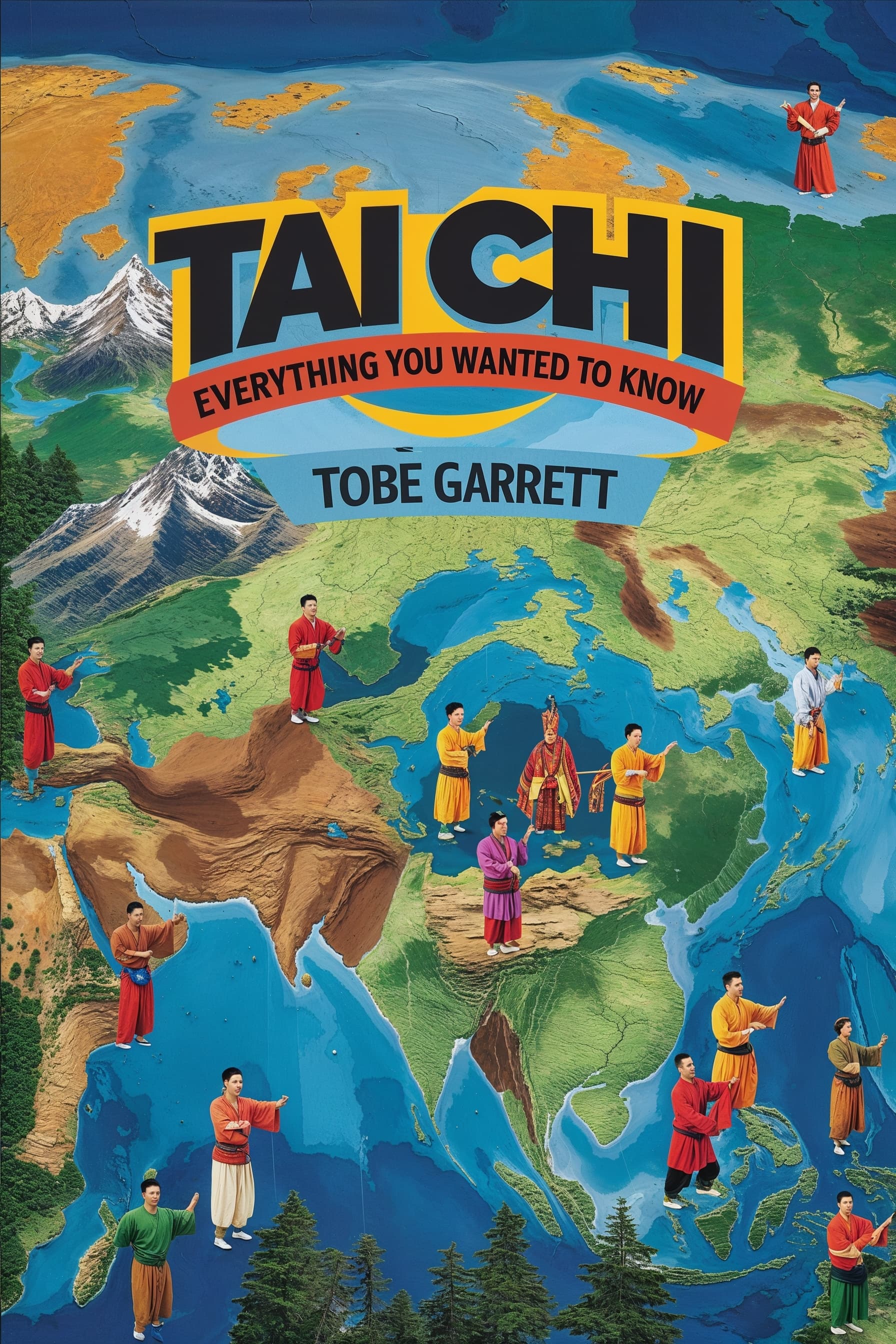 Tai Chi book cover by Tobe Garrett featuring people practicing martial arts across a world map.